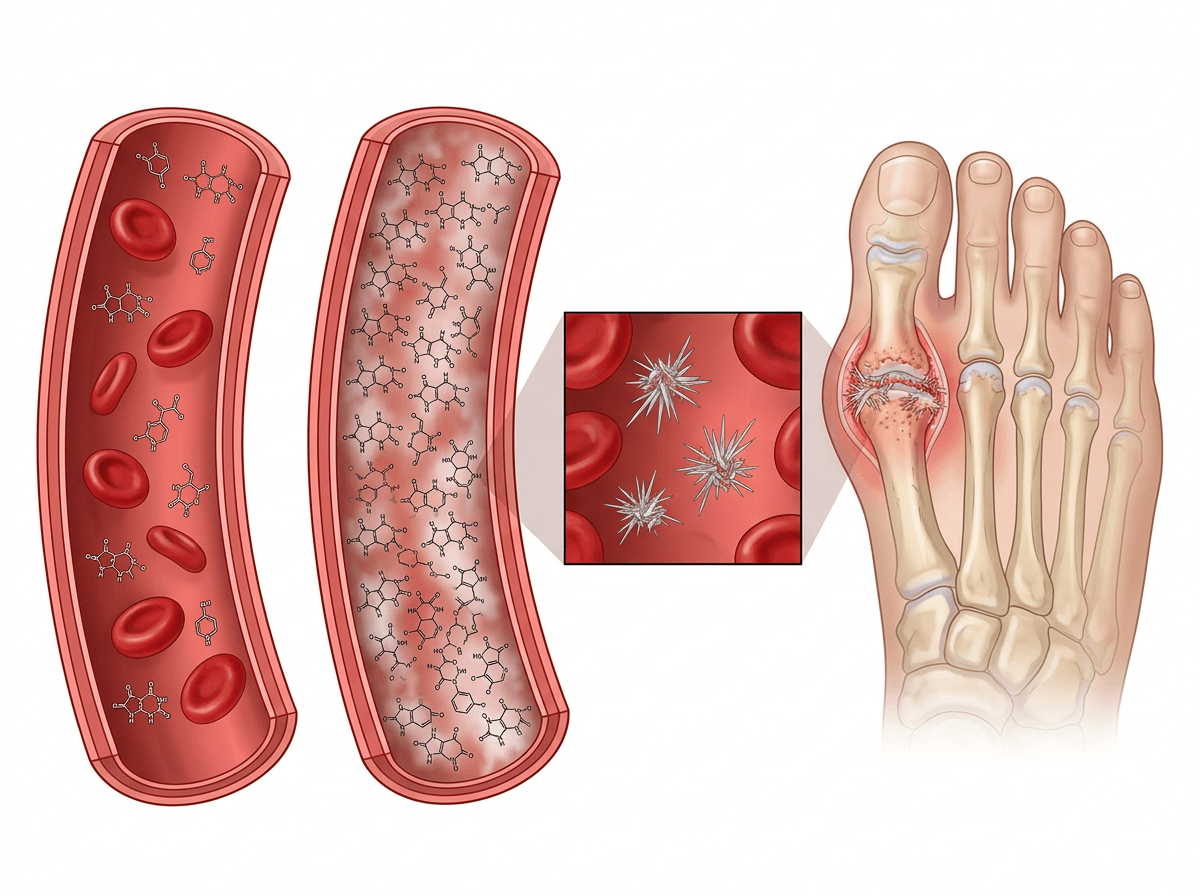 Uric acid buildup drives crystal formation
