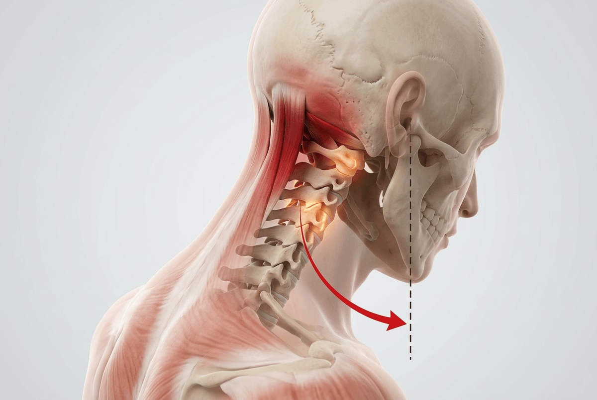 Forward head posture amplifies forces on cervical joints